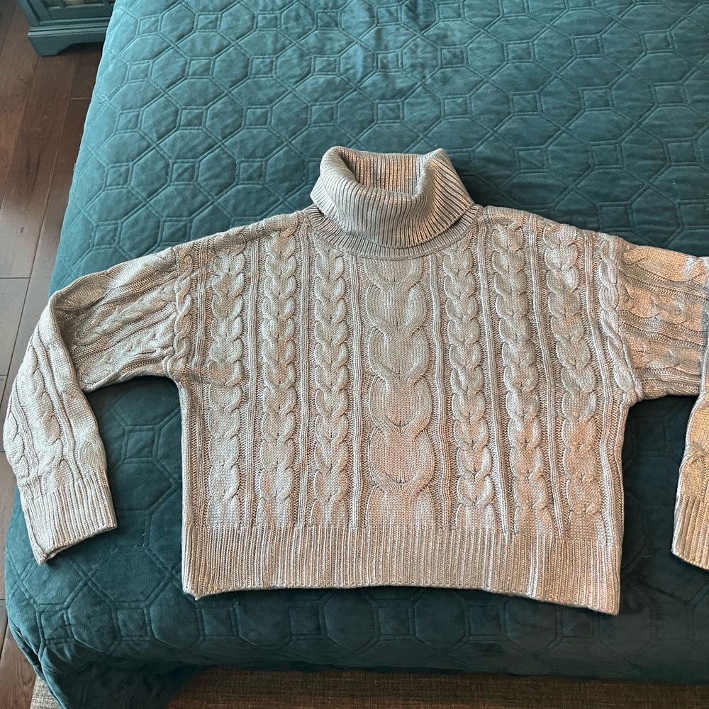 Steve Madden Silver Cable Knit Turtleneck Sweater